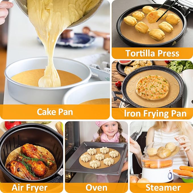 8 Inch Parchment Paper Rounds,200Pcs Non-Stick Unbleached Baking Parchment Rounds for Air Fryer,Round Cake Pan, Springform Pan, Tortilla Press and More