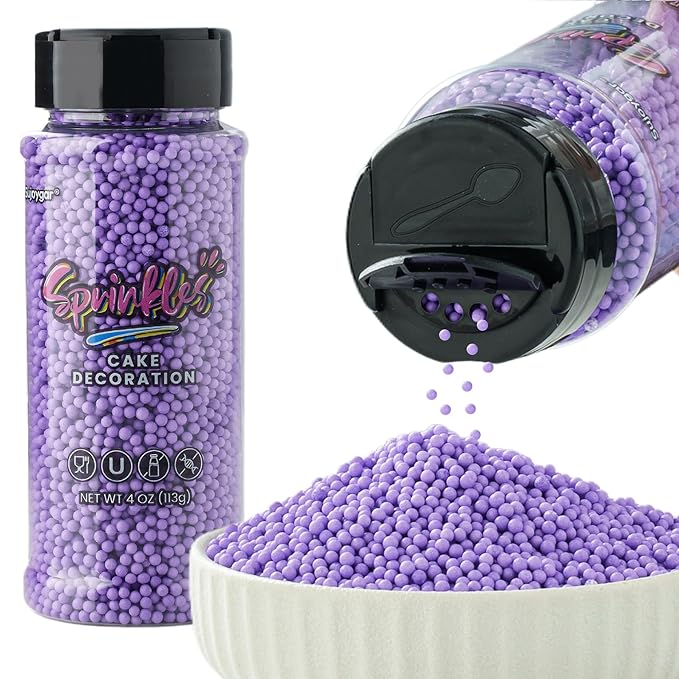 Purple Nonpareils Sprinkles, Sujoygar 4oz Edible Cake Sprinkles for Ice Cream Toppings Cupcake Chocolate Decoration, Wedding Party Cookies Baking Dessert Food Supplies