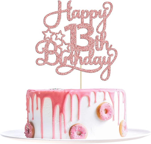 1 Pack Happy 13th Birthday Cake Topper Rose Gold Glitter 13 Official Teenager Cheers to 13 Years Old Birthday Cake Pick for Celebrating 13th Birthday Anniversary Party Cake Decorations Supplies
