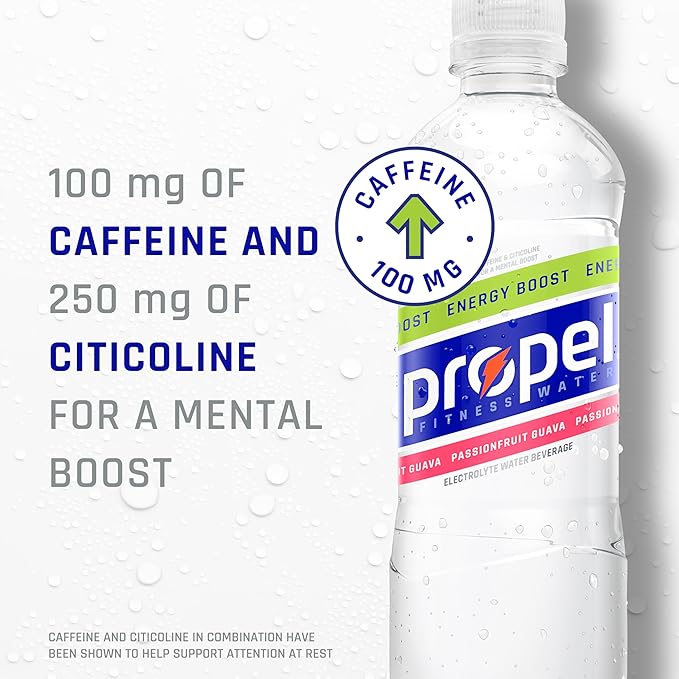 Propel Energy Boost Zero Calorie Flavored Water With Electrolytes and Caffeine, Passionfruit Guava