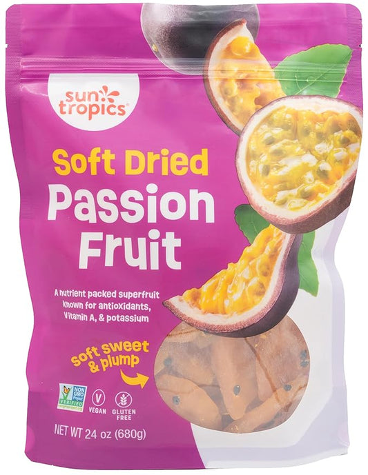 Soft Dried Passion Fruit Snack – Sweet Tangy Tropical Fruit Slices, High in Fiber & Vitamin C, Fat-Free Vegan Snack for Smoothies, Yogurt, On-the-Go Travel Treats – Resealable Pack
