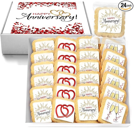 Happy Anniversary Cookies Party Favors | 24 PACK | Dessert Reception Decorated Treats Individually Wrapped Sugar Cookie Gift Basket