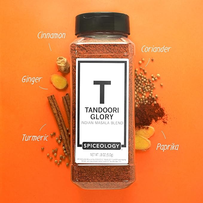 Spiceology - Tandoori Glory - Indian Masala Blend - Curry Spices and Seasonings - Use On: Chicken, Vegetables, Lamb, Marinades, Pork, Seafood, Nuts, Beef, Tofu - 18 oz
