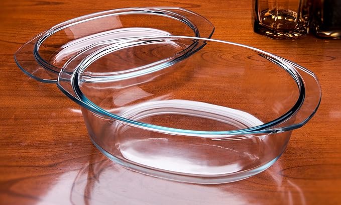 Oval Tempered Glass Casserole Dish, Tough Glass Casserole Baking Dish with Glass Cover. Oven, Freezer and Dishwasher Safe.- 3.5 Liter