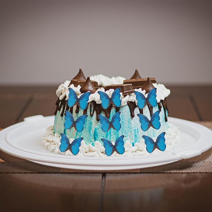 48Pcs Edible Wafer Paper Butterfly Cupcake Toppers 3D Cake Realistic Butterfly Dessert Decoration for Birthday Party Wedding Food Decorations - Bule