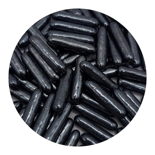 NCS Pearlized Black Small Shaped Rod Decorative Cake or Cupcake Edible Topper, 8 ounces