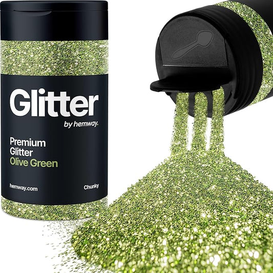 Hemway Premium Glitter Shaker - Olive Green | 130g Chunky Metallic Flake Sequins for Resin & Epoxy Crafts | Craft Supplies for Tumblers, Festival, Art