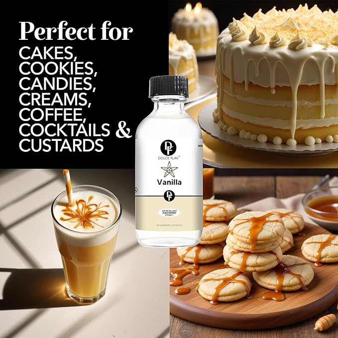 Dolce Flav Vanilla Extract ??2 Ounce Water-Soluble Kosher, Sugar-Free, Concentrated Vanilla Flavoring for Baking, Cookies & Desserts, Includes Measured Dropper