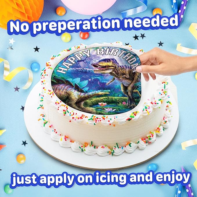 7.5 Inch Edible Cake Toppers ??Dinosaur New Themed Birthday Party Collection of Edible Cake Decorations