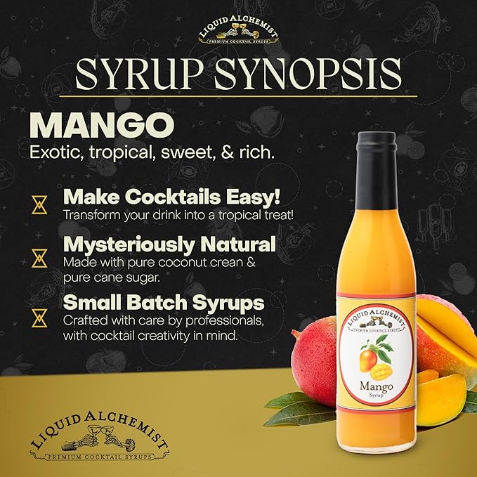 Liquid Alchemist Mango Syrup for Drinks - Real Ingredients Make our Mango Puree for Cocktails the Perfect Margarita Mix - Our Tropical Flavoring Syrup is Non-GMO & Vegan (12.7 oz)