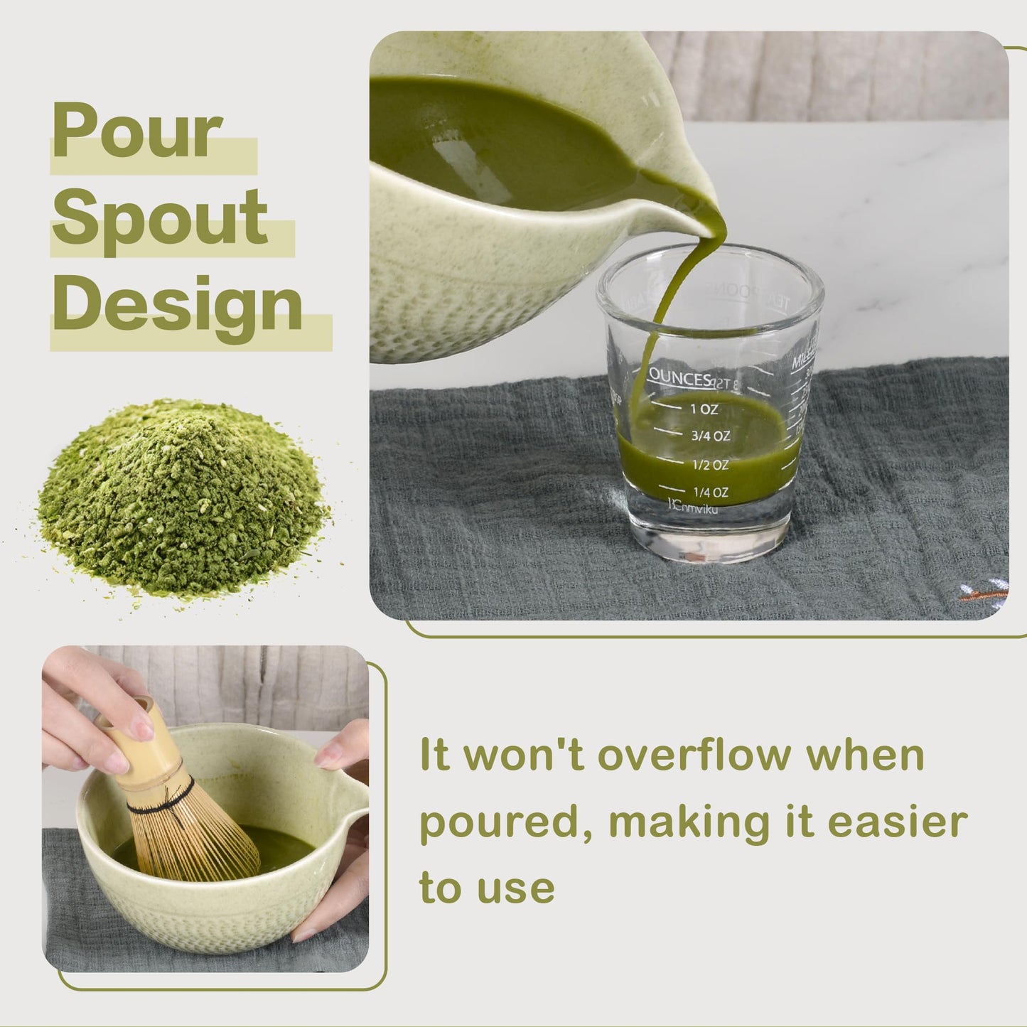 CAMATET Matcha Bowl with Spout, 500 ml/18 oz Ceramic Matcha Mixing Bowl, Japanese Ceremonial Matcha