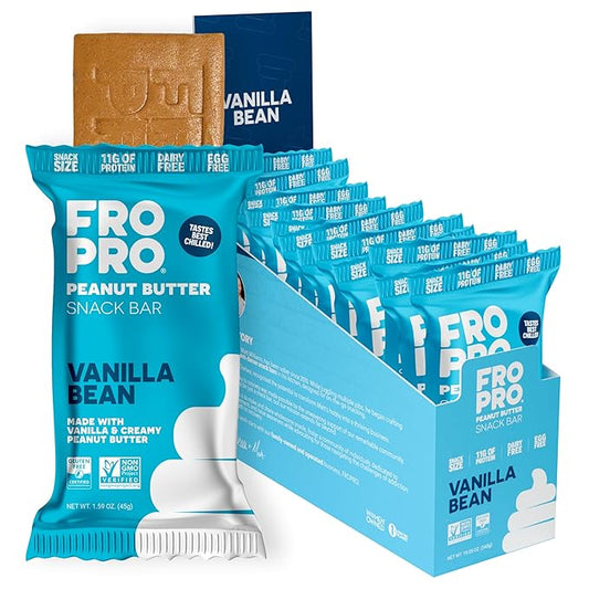 FROPRO Plant Protein Snack Bars - Plant Based Protein Bars, All-Natural, Gluten, Dairy, & Soy Free, High Protein Bars with Low Calories | Vanilla, 12 Pack