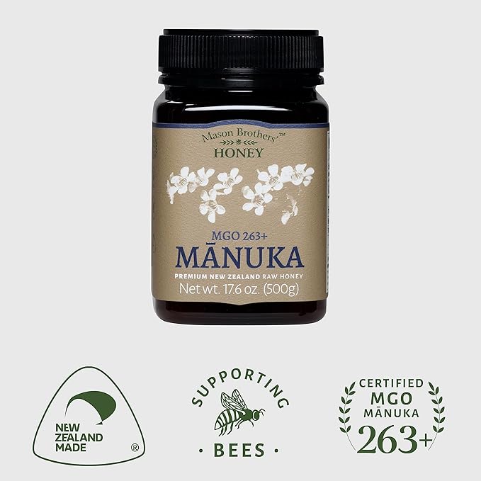 Mason Brothers’ Raw Manuka Honey MGO 263+ | 100% Pure, New Zealand Honey | Traceable | MGO Certified / 17.6oz