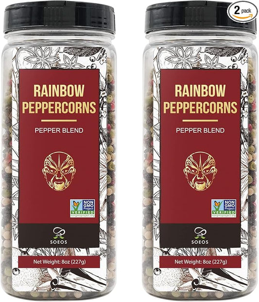 Soeos Rainbow Peppercorns, 16oz (Pack of 2), Non-GMO, Kosher, Packed to Keep Peppers Fresh, Peppercorn for Grinder Refill, Whole Peppercorns