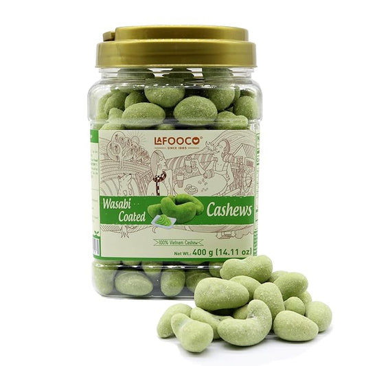 LAFOOCO Cashews, 100% Natural, Vegan Snacks, Great Gift, Resealable Jar, Halal, BRCGS (14.11 oz) (400 g, Wasabi Cashews)