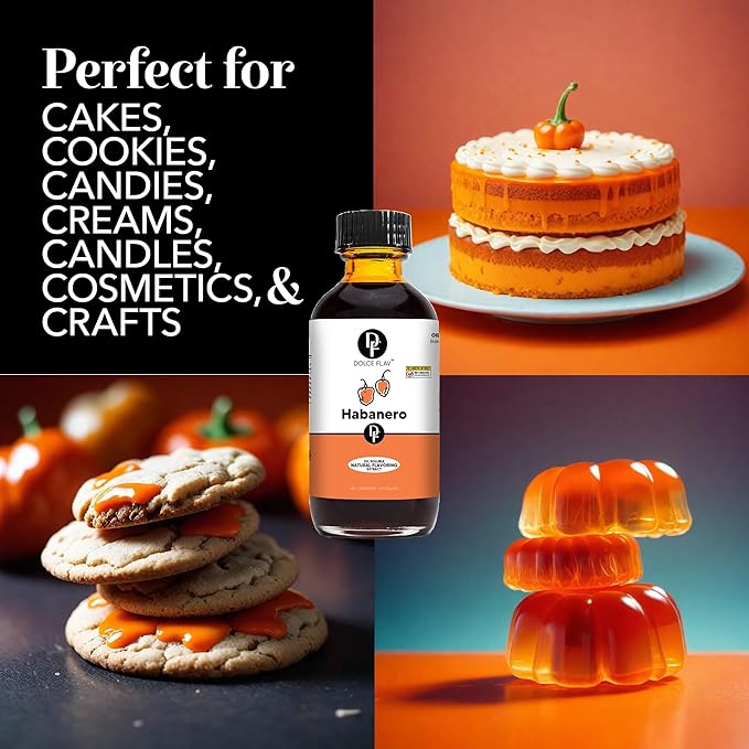 Dolce Flav Natural Habanero Extract (Oil-Soluble) 2 oz ??Kosher, Sugar-Free, Concentrated Spicy Habanero Flavoring for Savory Dishes, Sauces & Confections, Includes Measured Dropper