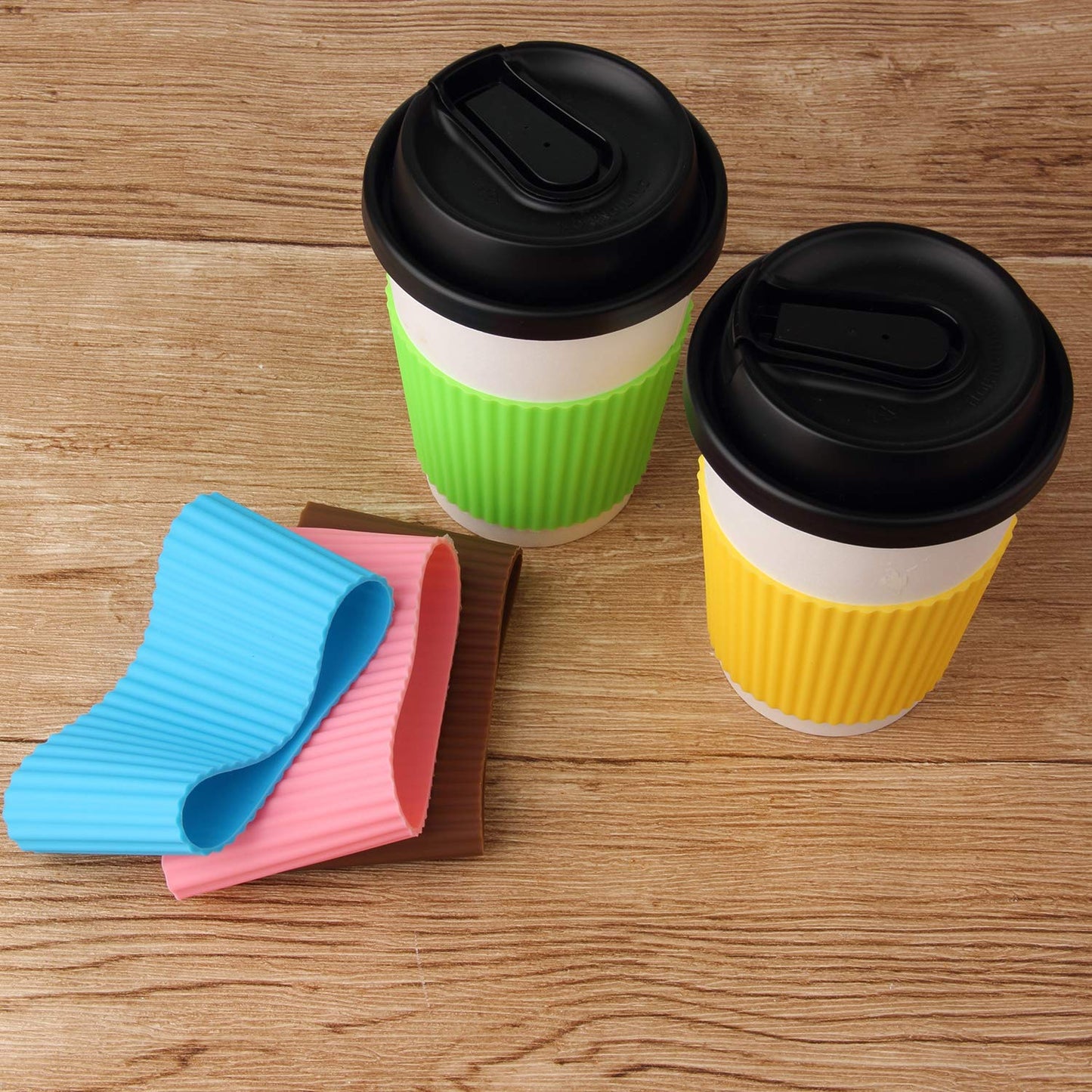 5pcs Assorted Colors Heat-resistant Silicone Nonslip Coffee Cup Sleeve,Resistant Reusable Glass