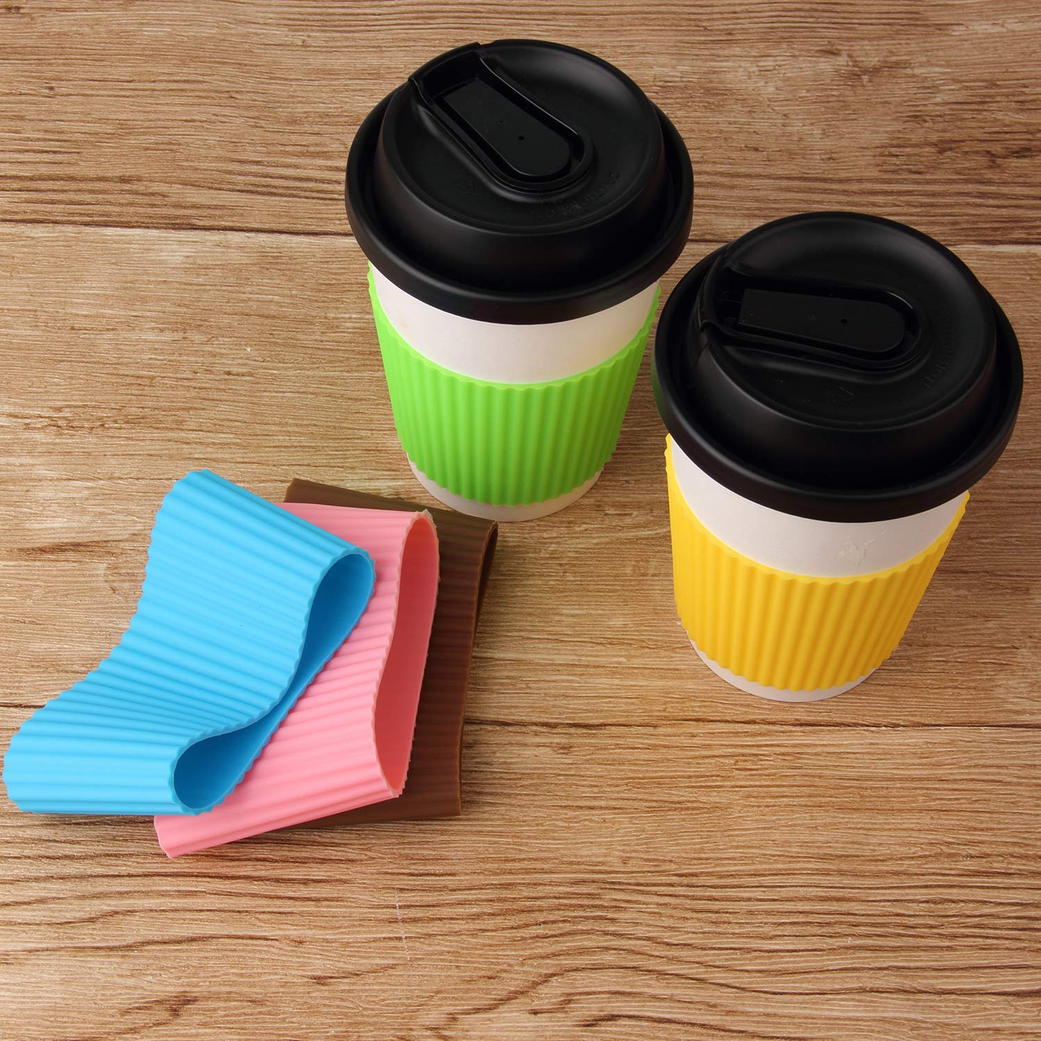 5pcs Assorted Colors Heat-resistant Silicone Nonslip Coffee Cup Sleeve,Resistant Reusable Glass
