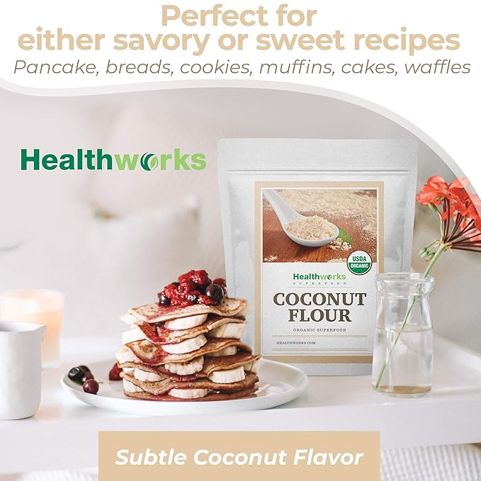 Healthworks Superfoods Organic Coconut Flour - 64 Oz / 4 Lbs - Certified Organic, Unrefined, Raw - Keto, Vegan & Non- GMO - Protein Based Whole Foods - Pancakes, Waffles, Bread & Other Baked Goods