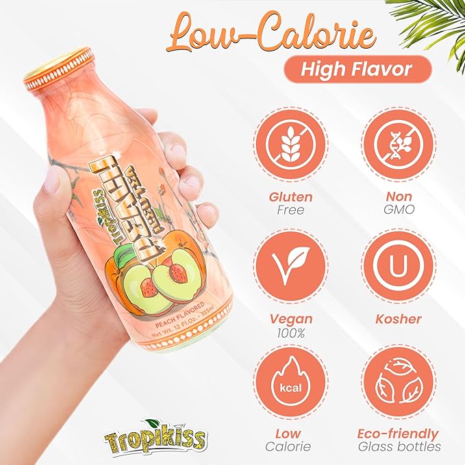 Tropikiss 12-Pack Peach Iced Tea – Antioxidant-Rich Refreshing Drink | Natural Bottled Ice Tea | Healthy & Flavorful Beverage