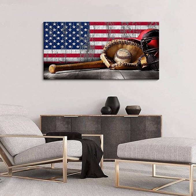 YDYSUNE Baseball Wall Art Vintage American Flag Canvas Prints Sports Pictures Paintings for Living Room Office Home Decorations Modern Artwork 24횞48IN