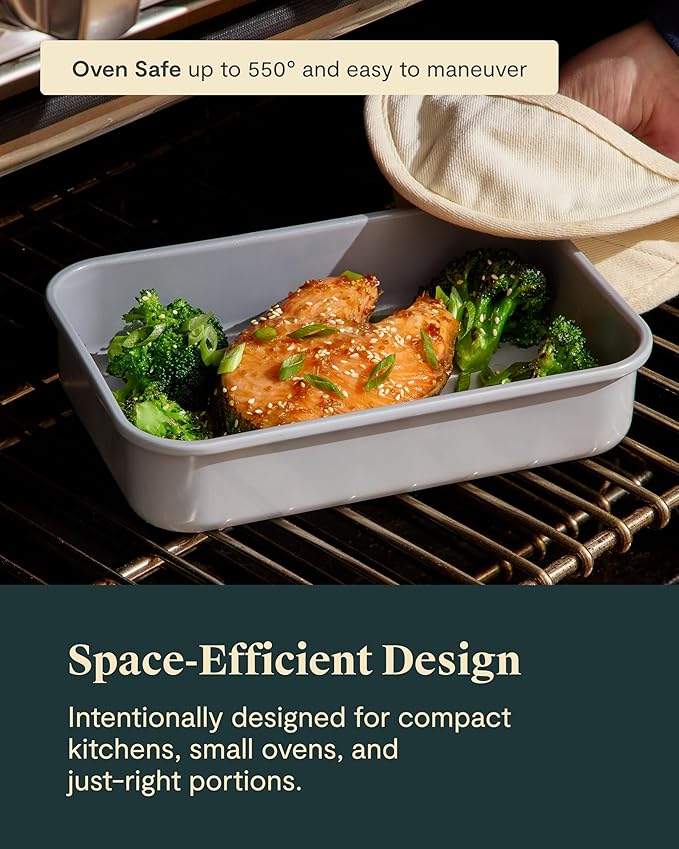 Caraway Nonstick 9??x 6.5??Small Rectangle Baking Pan ??Non-Toxic, PTFE & PFOA Free ??Aluminized Steel Core ??Deep Ceramic Baking Pan for Casseroles, Lasagna & More - Gray