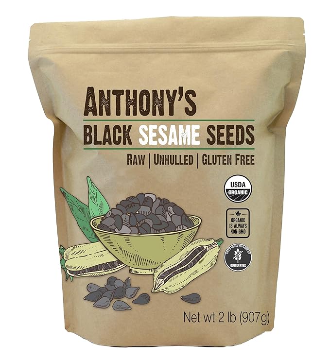 Anthony's Organic Black Sesame Seeds, 2 lb, Raw, Unhulled, Batch Tested & Verified Gluten Free, Keto Friendly