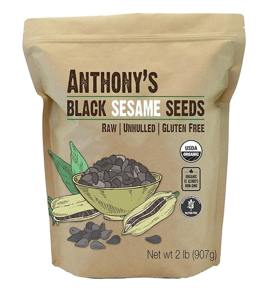 Anthony's Organic Black Sesame Seeds, 2 lb, Raw, Unhulled, Batch Tested & Verified Gluten Free, Keto Friendly