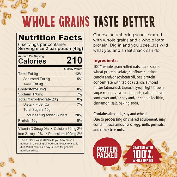 Kodiak Cakes Crunchy Granola Protien Snack Bars, Cookie Butter, High Protein, 100% Whole Grains, 12 boxes with 6 pouches (144 bars)