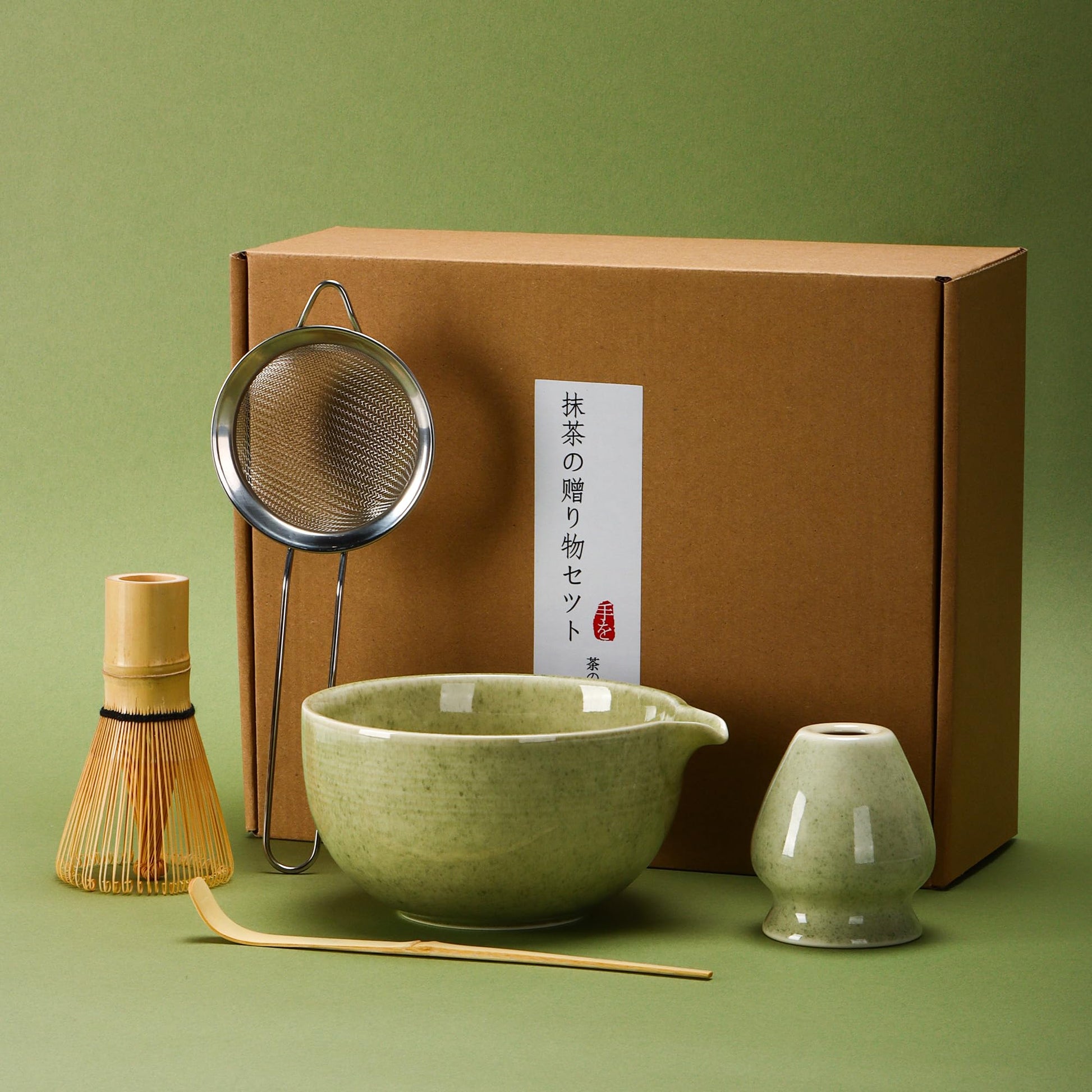 DiDiBirDi Matcha Tea Set 5 Pcs, Japanese Traditional Ceramic Bowl, Bamboo Whisk (Chasen), Scoop