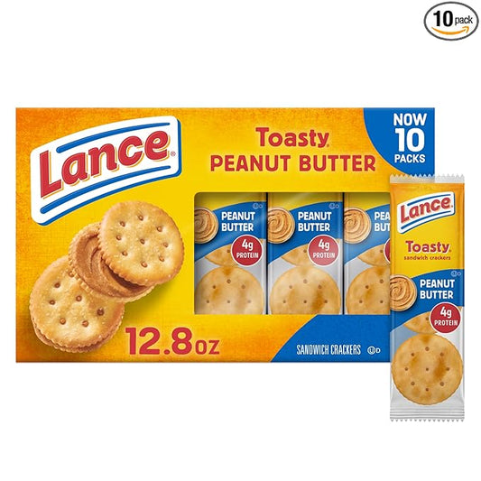 Lance Sandwich Crackers, Toasty Peanut Butter, 10 Individually Wrapped Packs, 6 Sandwiches Each