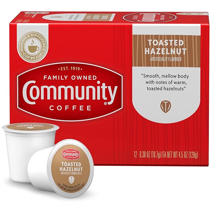 Community Coffee Toasted Hazelnut Flavored 36 Count Coffee Pods, Medium Roast, Compatible with Keurig 2.0 K-Cup Brewers,12 Count (Pack of 3)