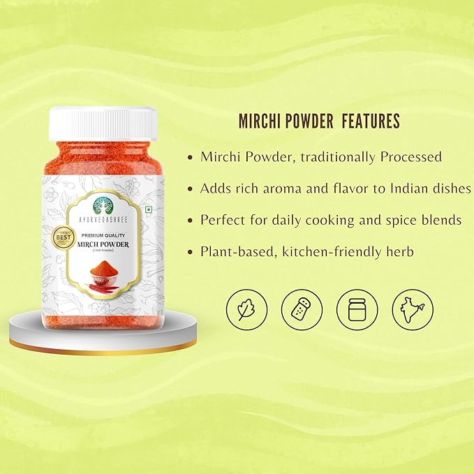 AYURVEDASHREE Chilli Powder (Mirchi Ground) 100gM PET Jar ~ All Natural | Vegan | Gluten Friendly | NON-GMO | Indian Origin |