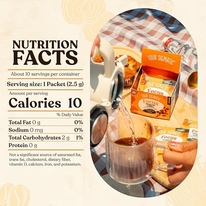 Four Sigmatic Focus Organic Mushroom Coffee | Instant Mushroom Coffee Mix with Lion's Mane, Chaga and Rhodiola for Better Focus and Immune Support | 10 Packets
