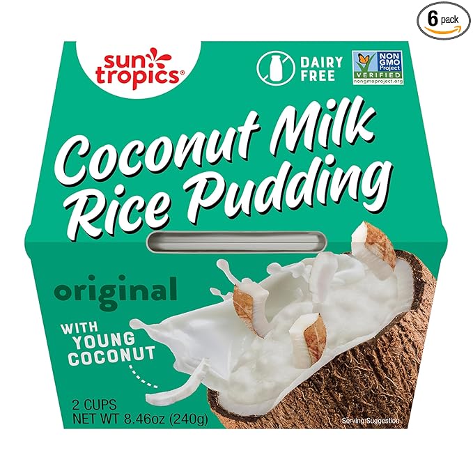 Sun Tropics Coconut Milk Rice Pudding Snack, Original, Gluten Free, Dairy Free, Vegan, Low Sugar, Non-GMO, Ready-to-Eat, 8.46 Oz (Pack of 6)