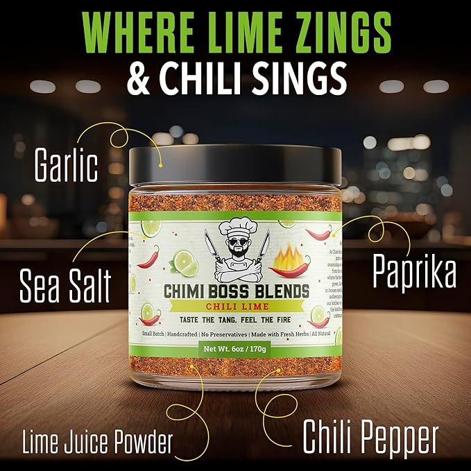 Chimi Boss Chili Lime Seasoning, 6oz ??Zesty & Spicy Dry Rub for Tacos, Chicken, Veggies, Fruit and Snacks ??All Natural Tangy Latin Inspired Spice Blend