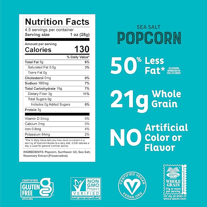 Heirloom Sea Salt Mini Popcorn by Pipcorn - 4.5oz 6pk - Healthy Snacks, Gluten Free Snacks, Heirloom Corn, Salty Snacks