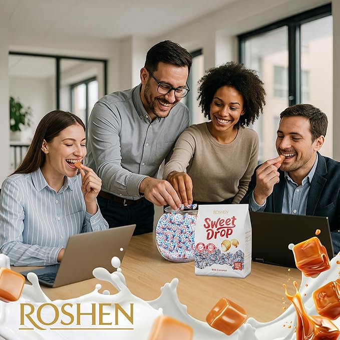 Roshen Caramel Candy Sweet Drop with Milky Filling, Delicious, Flavorful Sweets 378gr/13.33oz Pack of 3