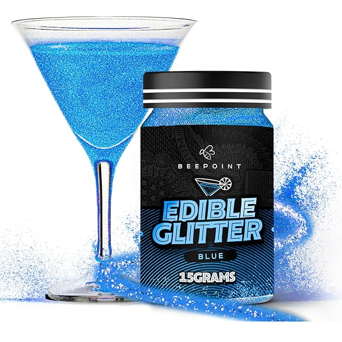 BeePoint Blue Edible Glitter for Drinks 15g - Food Grade, Vibrant Color Shimmer Powdered Dust for Drinks, Cocktails, Cake Decorating, Baking, Chocolates, Candy, Sweets, & Cookies - Vegan & Gluten Free