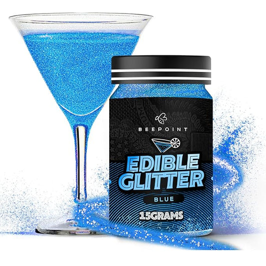 BeePoint Blue Edible Glitter for Drinks 15g - Food Grade, Vibrant Color Shimmer Powdered Dust for Drinks, Cocktails, Cake Decorating, Baking, Chocolates, Candy, Sweets, & Cookies - Vegan & Gluten Free