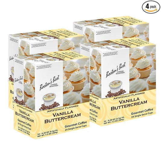 Boston’s Best - Vanilla Buttercream Flavored Delicious Gourmet Coffee Compatible with Keurig Coffee Maker, 24 Count (Pack of 4)