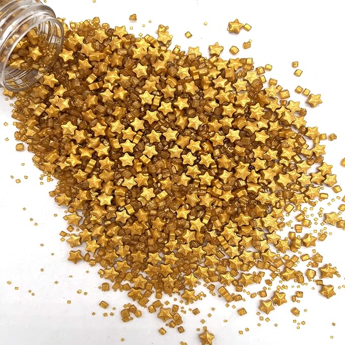 Sprinkles Gold Star Sugar Crystal Sugar Candy Cake Decorations Cupcake Toppers Cookie Decorating Ice Cream Celebrations Shaker Jar Wedding Shower Party (120g/4.2oz竊?"<div>