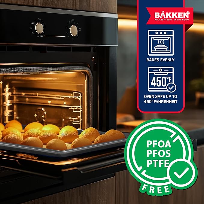 BAKKEN Kitchen Baking Pan - Small, Medium, and Large Cookie Pan (13.58×9.65, 15.75×11, 17.91×12.60), Nonstick, Diamond Texture Bottom, PFOA, PFOS, PTFE Free, Oven Safe (450°F), Pack of 3, White Marble