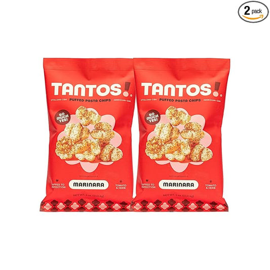 Tantos! Puffed Pasta Chips ??Healthy Pasta Snack by Top Chef Joe Sasto ??Plant-Based, Low Calorie, Crunchy Chips ??Variety Pack ??Marinara, Pesto, Cacio e Pepe, Classico ??Gourmet Bold Flavors (4 oz 2 Pack, Marinara)