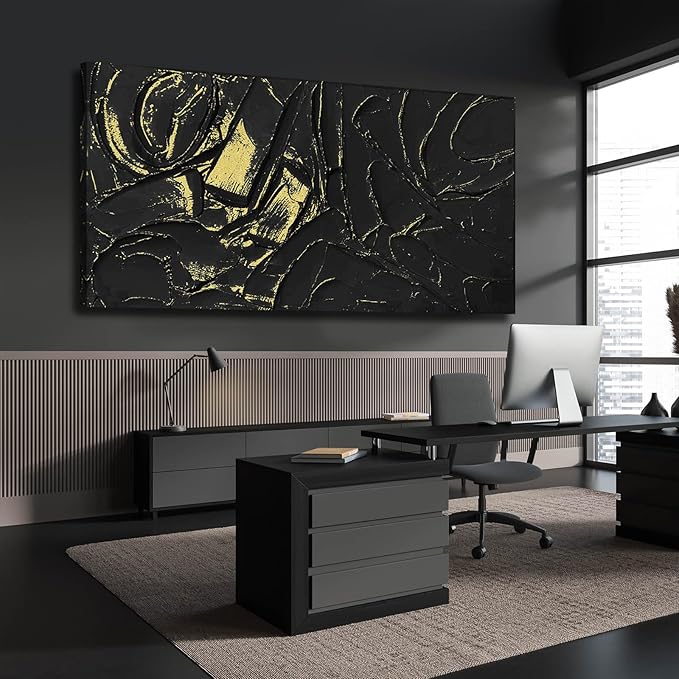 VAYIMDH Black Wall Art for Living Room Textured Wall Decor Big Canvas Wall Paintings Abstract Artwork 24"x48" Pictures