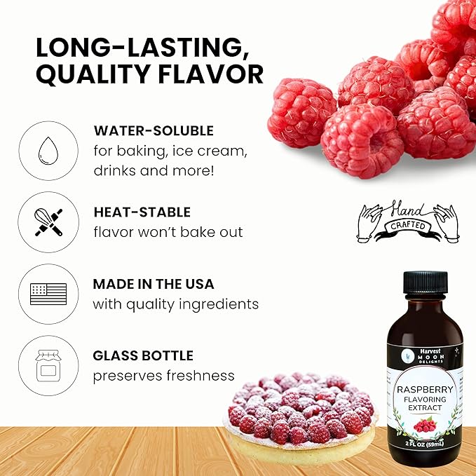 Natural Raspberry Extract - 2 oz - Water-Soluble - By Harvest Moon Delights - Raspberry Extract for Baking, Ice Cream, Drinks, and Candy - Flavoring - Sugar Free