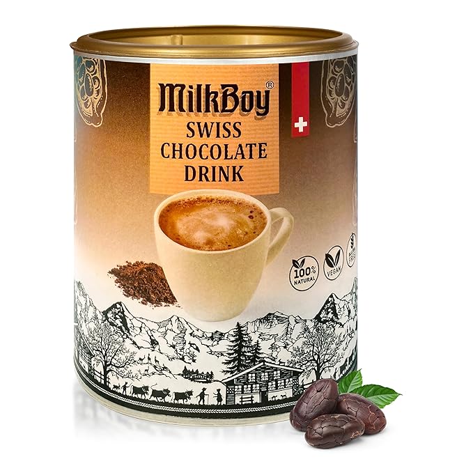 MilkBoy Gluten Free Hot Chocolate Mix for Cold or Hot Cocoa - Kosher, Vegan, Gourmet Swiss Chocolate Drink Mix With 12 Servings, Made in Switzerland, Rainforest Alliance Certified Cocoa, 12 OZ