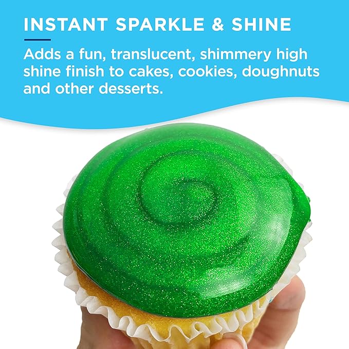 Satin Ice Green Glitter Glaze (10oz Bottle) For Decorating Cakes, Cupcakes, Brownies, and Doughnuts