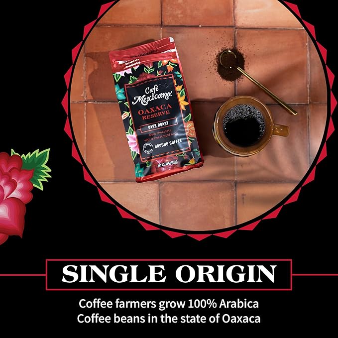 Caf챕 Mexicano - Oaxaca Reserve Ground Coffee - Specialty Arabica Coffee Sourced from Mexico - 12 oz. Bag