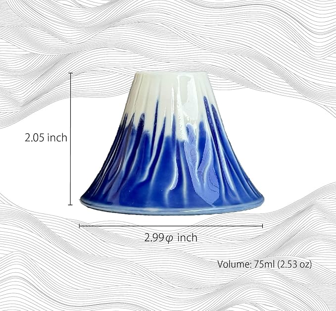 Japanese Sake Cup Mount Fuji Design Wine Soju Porcelain Ochoko Gifts (Snow Fuji, 1 Ochoko)
